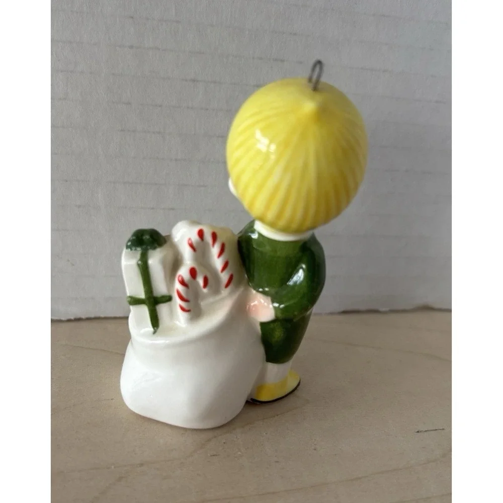 Vtg Joan Walsh Anglund Christmas Ornament Blonde Boy with Toy Sack Bag 1979